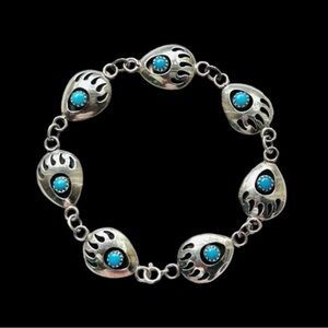 .925 Sterling Silver Turquoise Bear Claw Shadowbox Paw Bracelet